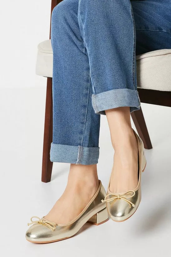 Oasis Gold Veronica Low Heeled Ballerina Pumps/Shoes Size 37 (UK-4)
