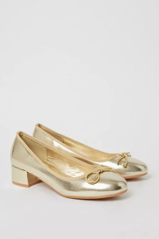 Oasis Gold Veronica Low Heeled Ballerina Pumps/Shoes Size 37 (UK-4)