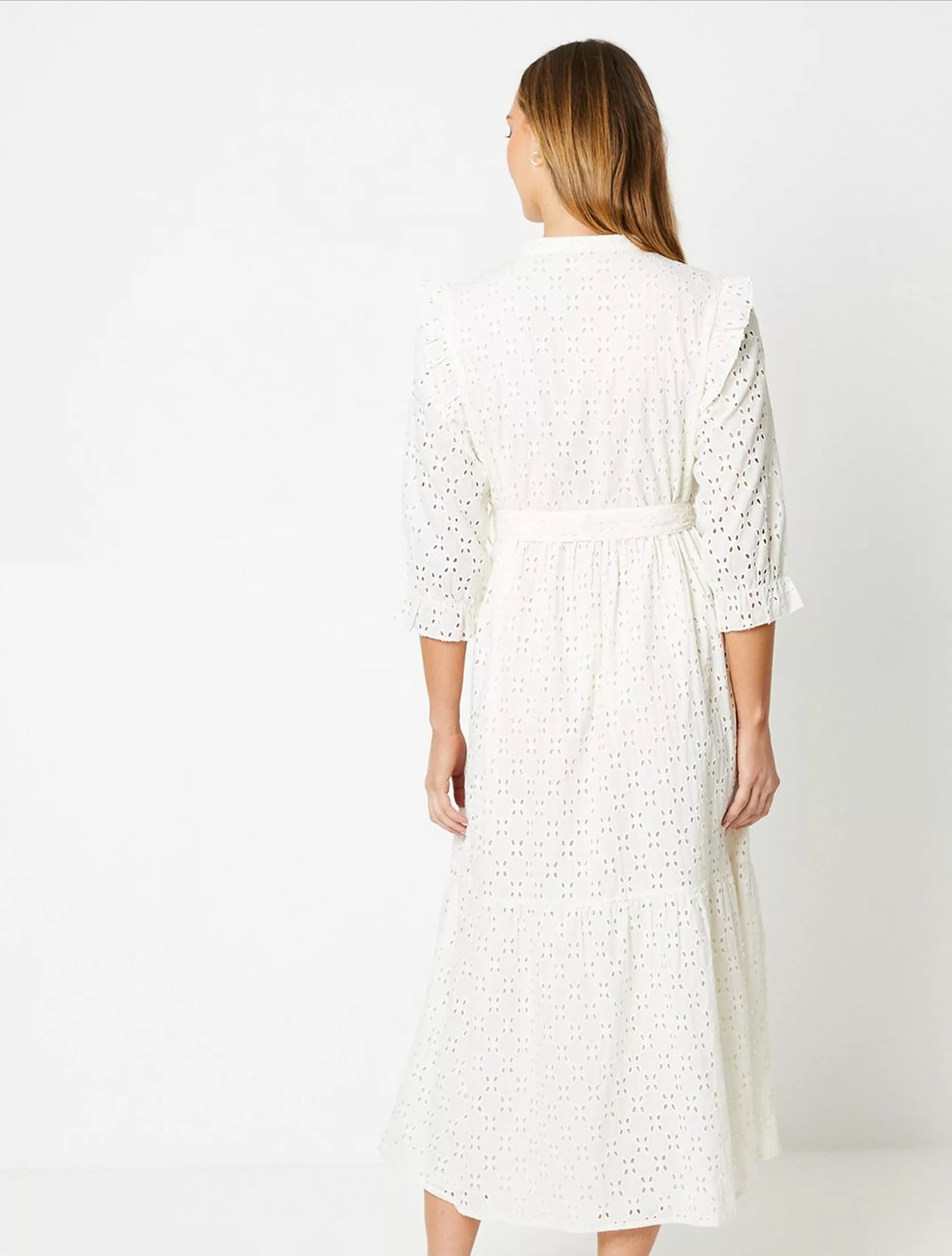 Oasis Broderie Button Through Midi Dress Ivory - Size 12
