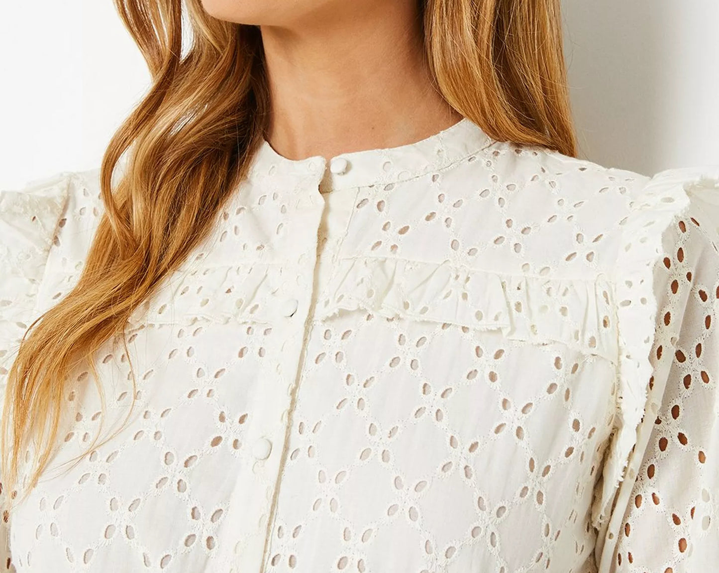 Oasis Broderie Button Through Midi Dress Ivory - Size 12