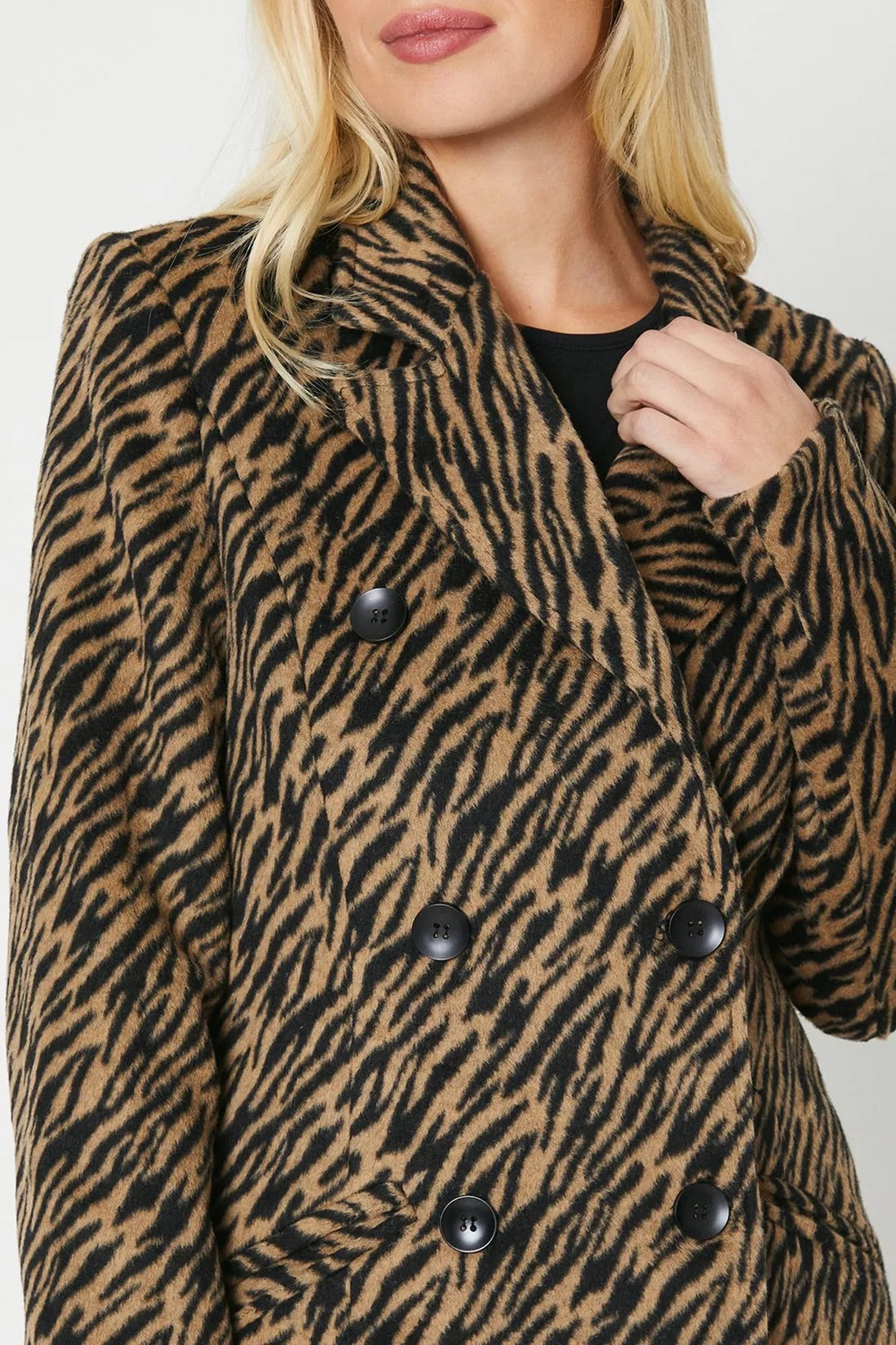 Oasis Petite Animal Zebra Double Breasted Midi Coat - Size 10