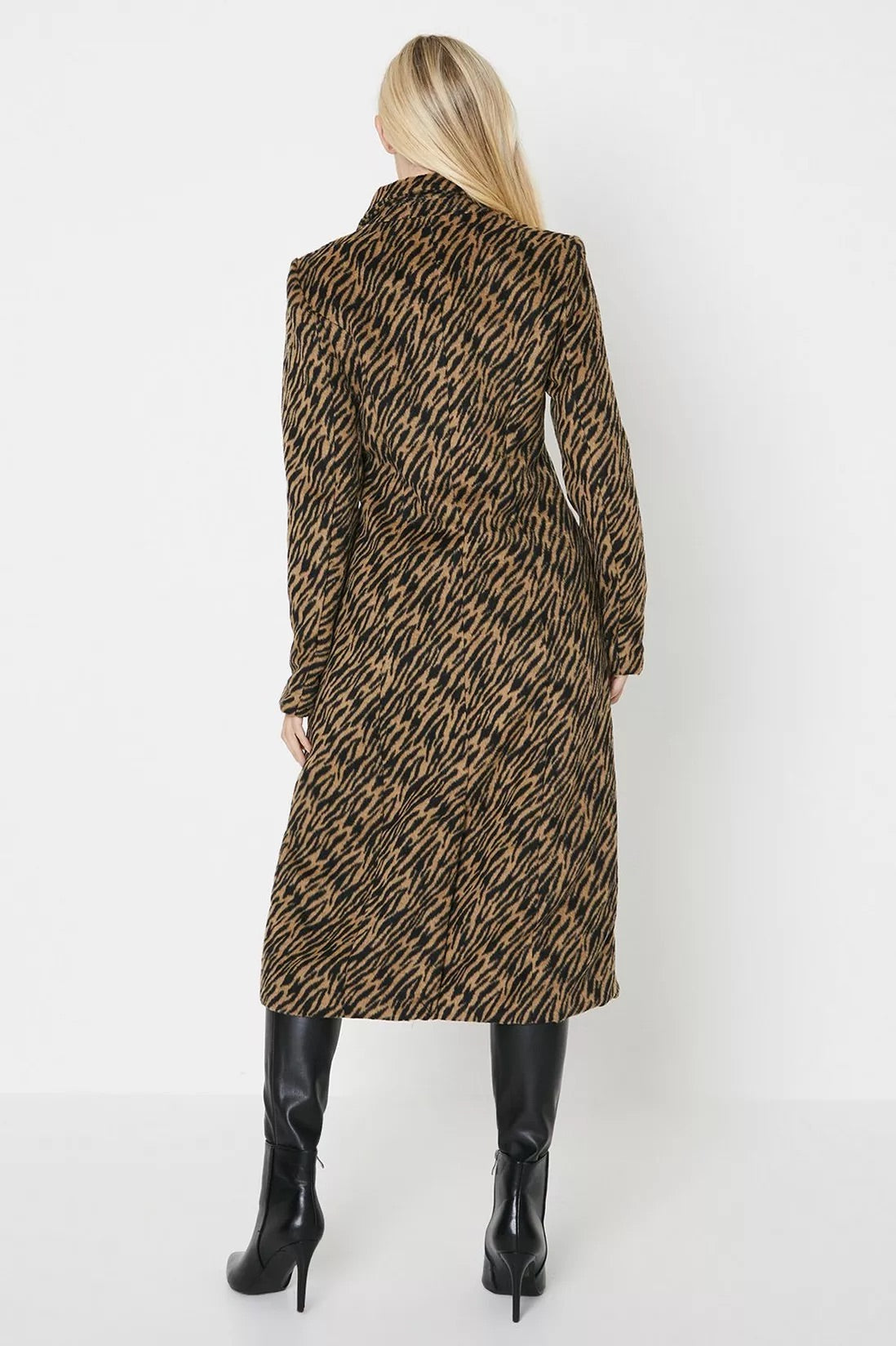 Oasis Petite Animal Zebra Double Breasted Midi Coat - Size 10