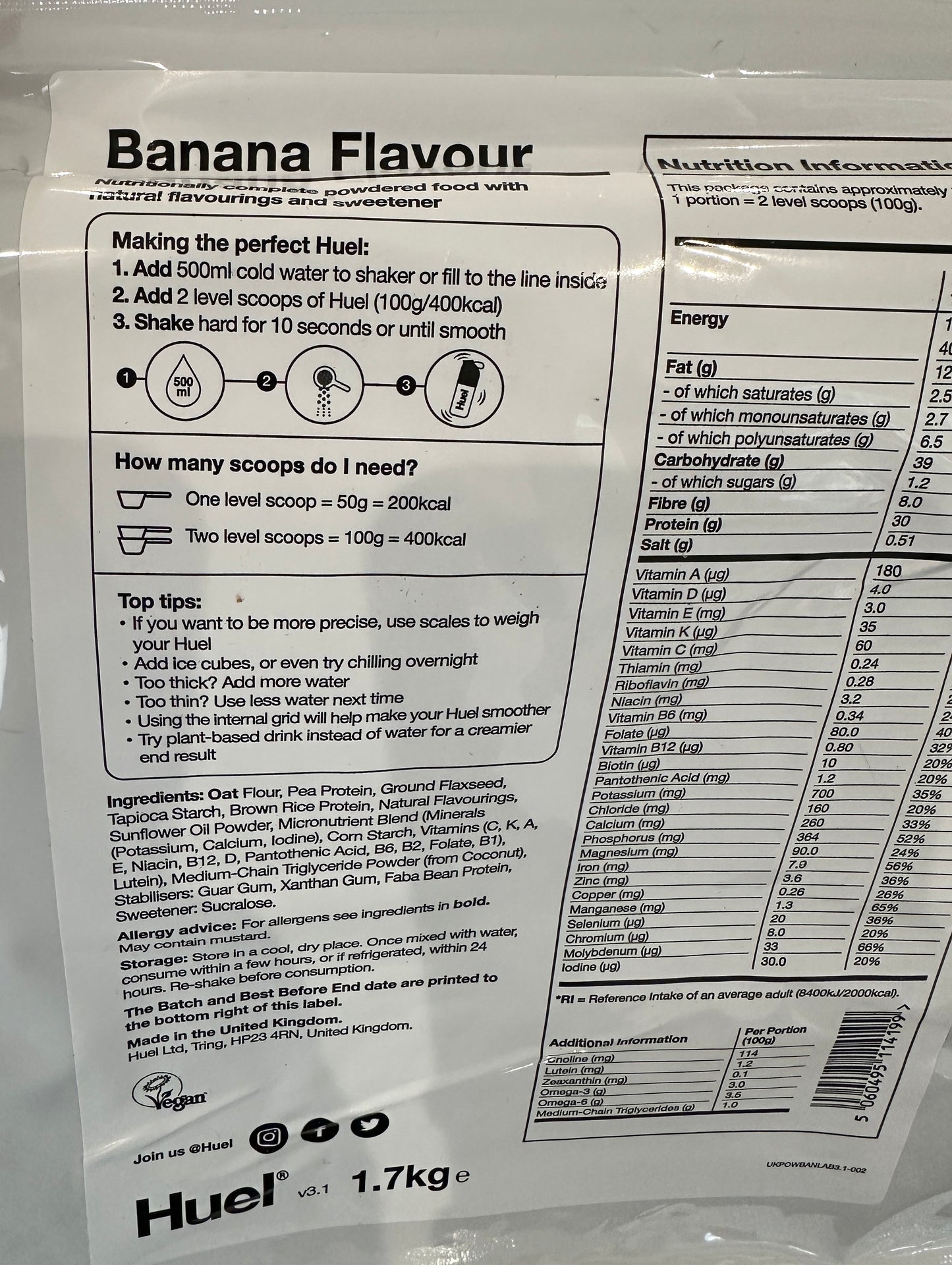 HUEL Meal Replacement Powder Banana Flavour 1.7kg BNIB