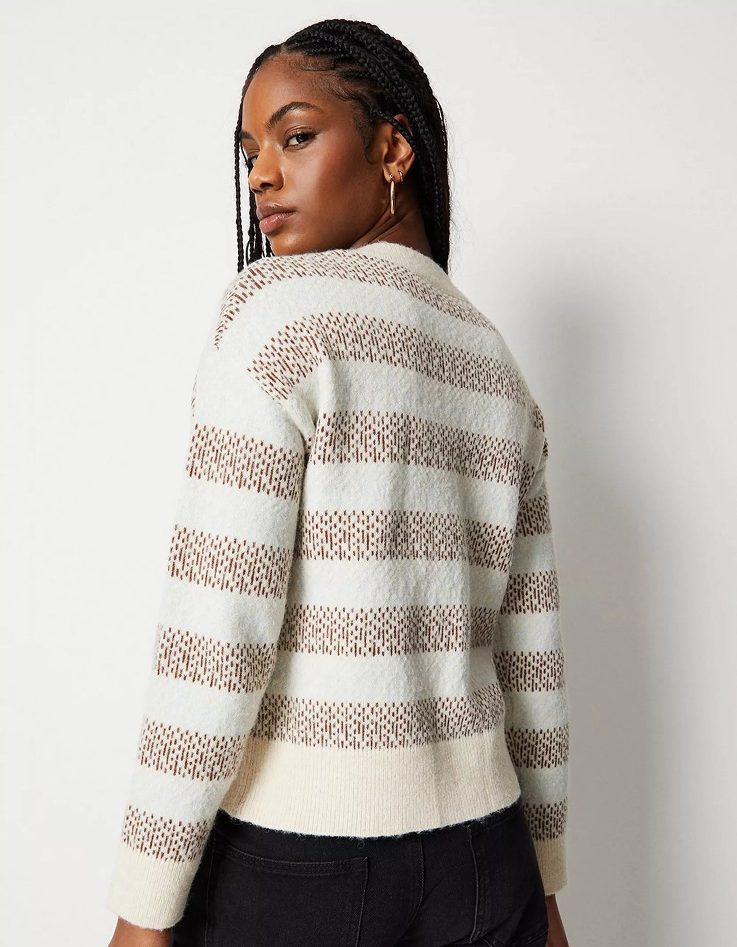 Knitted Jacquard Stripe Pocket Detail Cardigan - Size L