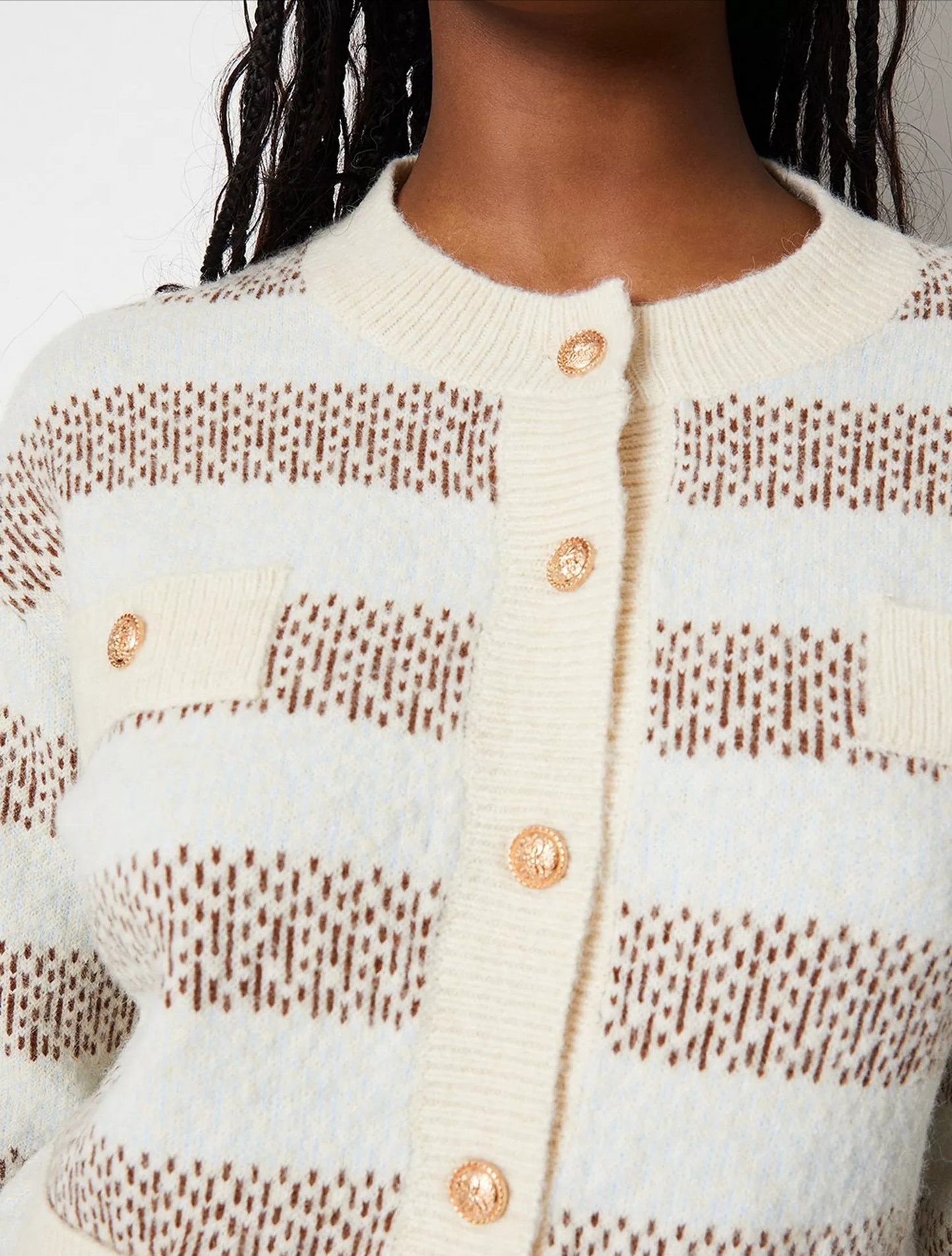 Knitted Jacquard Stripe Pocket Detail Cardigan - Size L