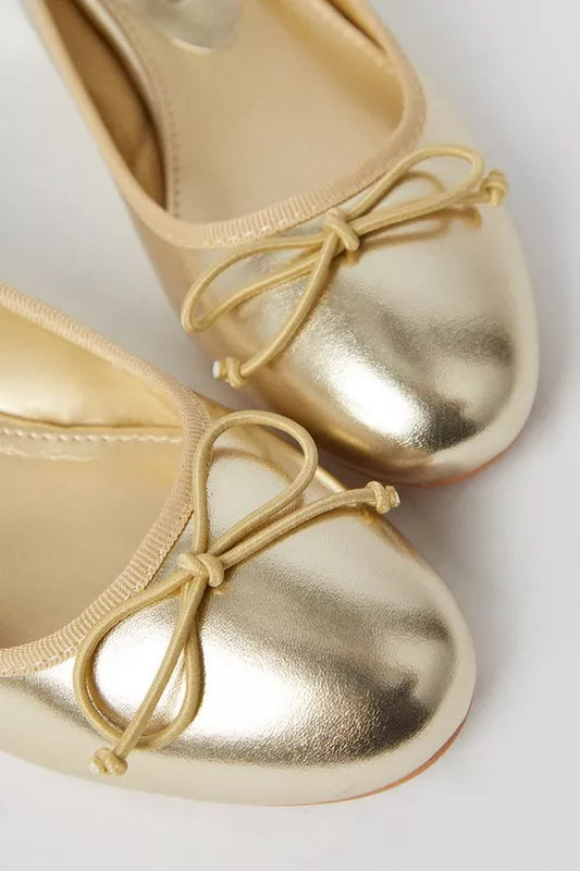 Oasis Gold Veronica Low Heeled Ballerina Pumps/Shoes Size 37 (UK-4)